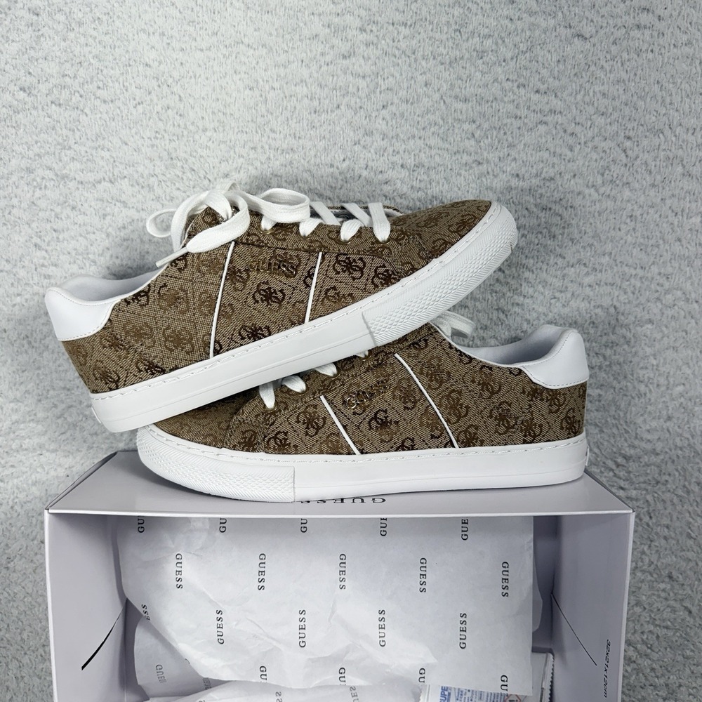 GUESS Loven Sneaker Brown Gold Logo Womens Size 10M Shoes LOVEN3 NIB